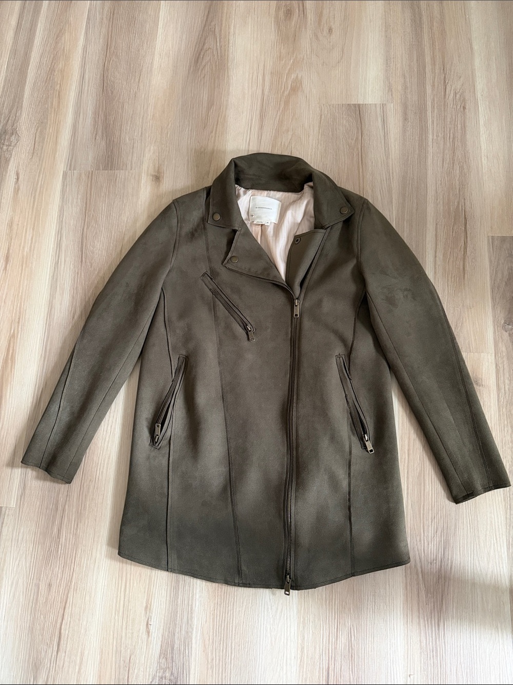 Anthropologie Olive Green Zip-Front Suede Jacket